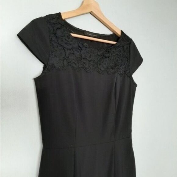 CYNTHIA STEFFE \ Wool Blend LBD Sheath Dress Lace Detail Black Sz 4 - Picture 8 of 15